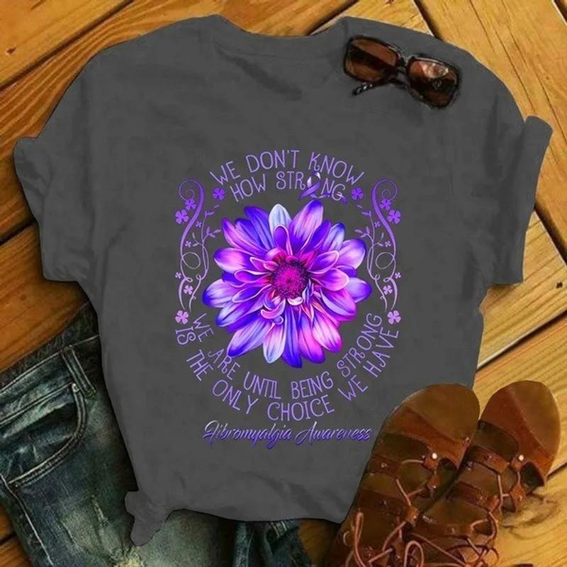 Purple Lotus Print T Shirt Women Short Sleeve O Neck Loose Tshirt Summer Women Tee Shirt Tops Camisetas Mujer