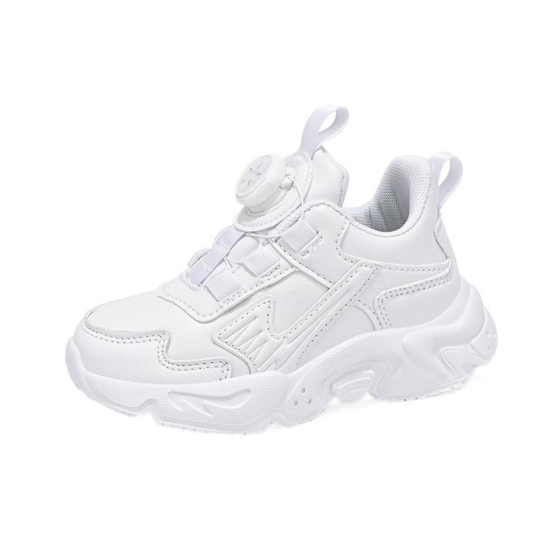 Children's Little White Shoes 2025 Spring and Autumn New White Mesh Breathable Rotating Button Medium and Large Children's and Boys' Sports Shoes
