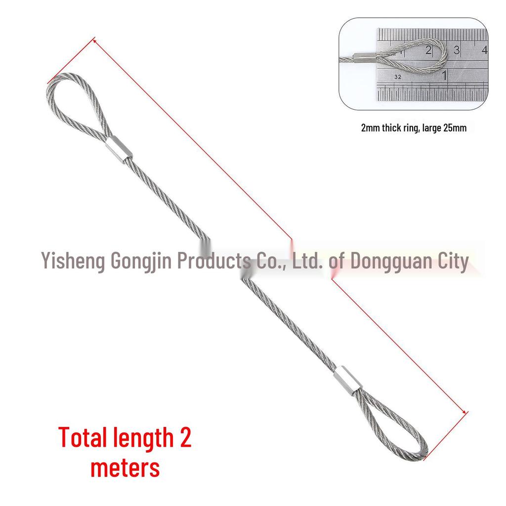 304 Stainless Steel Wire Rope Slings with Double Buckle Crimping Head for Rigging and Lifting.