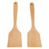 2 STÜCK Holzspatel Kochwender Buchenholz Langer Griff Breit Flach Bratspatel für Küche