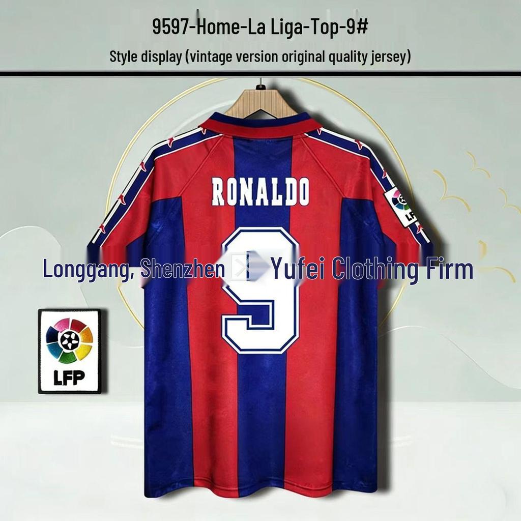 Barcelona Retro Trikot: Nein. 10 Messi, Nein. 9 Ronaldo, Nein. 10 Ronaldinho Gedenkausgabe