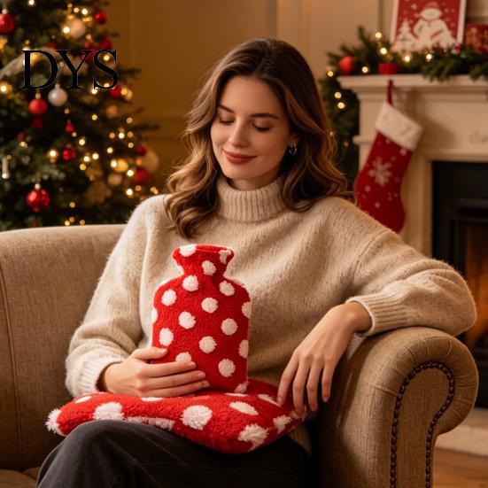 Thickened Hot Water Bottle 500/1000/2000ML Christmas Bottle, PVC Bag with Plush Cover, Leak Proof Pouch Long Lasting Heat Retention, Winter