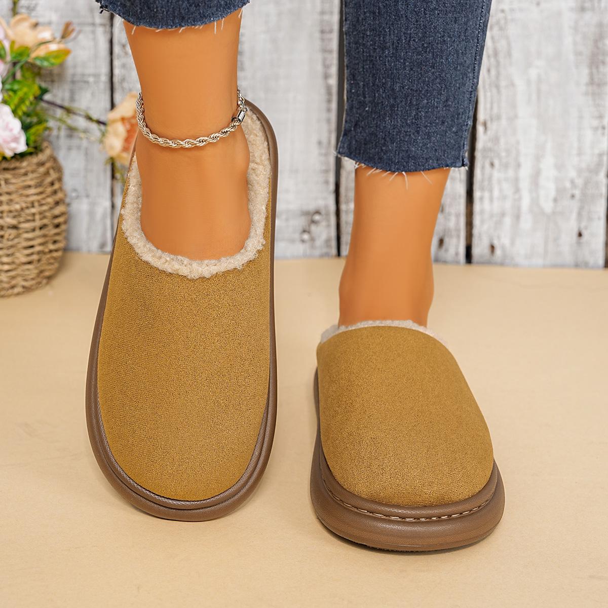 

Модные домашние тапочки большого размера для женщин, повседневные, зимние, однотонные, классические, плюшевые, теплые, нескользящие, с закрытым носком, хлопковая швабра, zapatos mujer 44-45 темные хаки