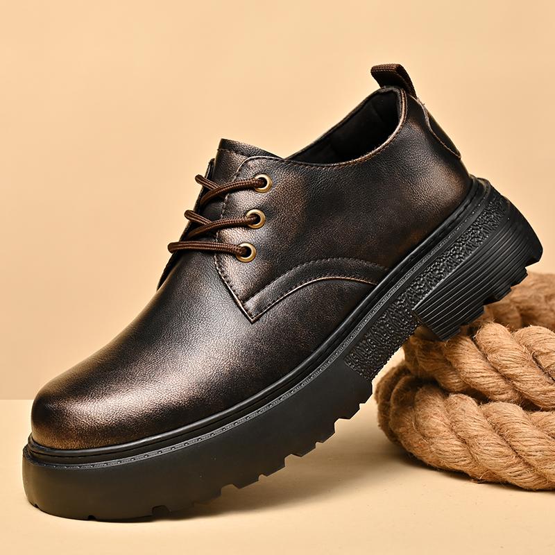 Fashion High Quality Sewn Mens Leather Shoes British Style Casual Shoes Durable Thick Sole Oxford Social Business Genuine Leather Shoes