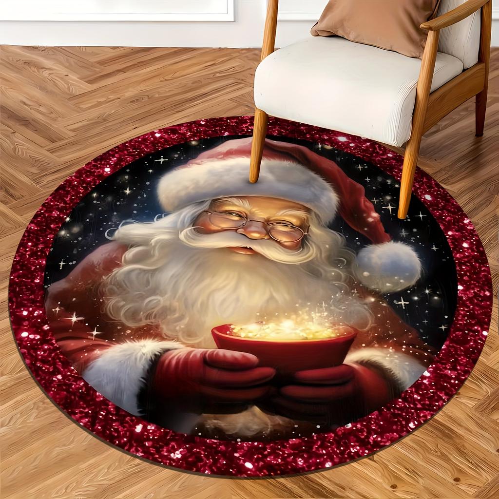 Luxurious Christmas Santa Claus Pattern Round Shape Floor Mats Kitchen Hallway Runner Rug Bedroom Living Room Soft Carpet Non-slip Area Rug