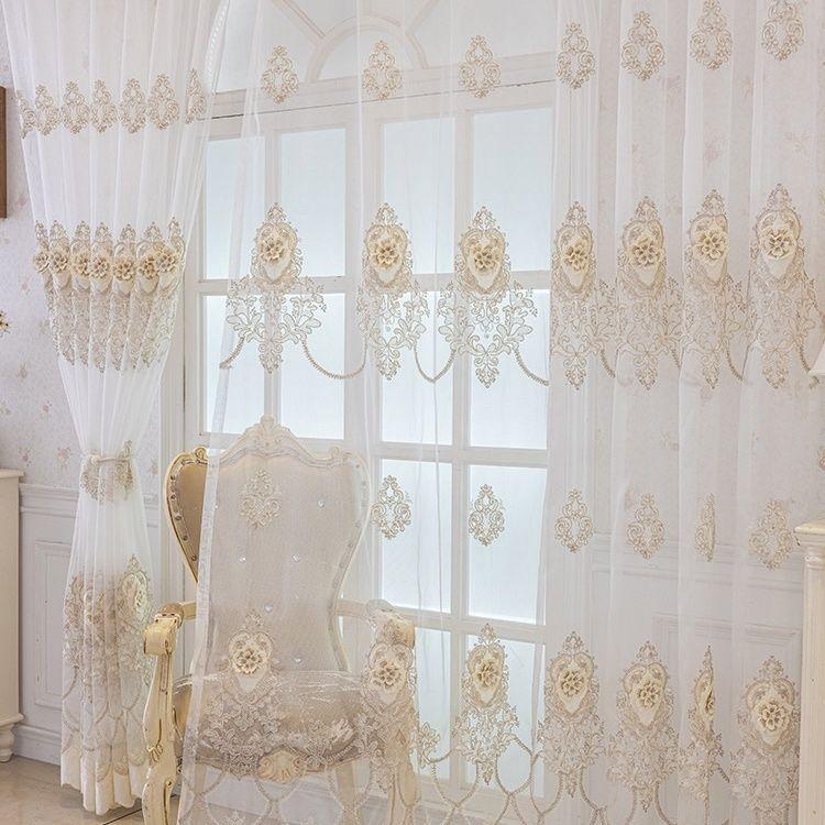 Boho Embroidered Gauze Curtains Jacquard Curtain Set with Grommet Top,Decorative Sheer Curtains for Bedroom and Various Room