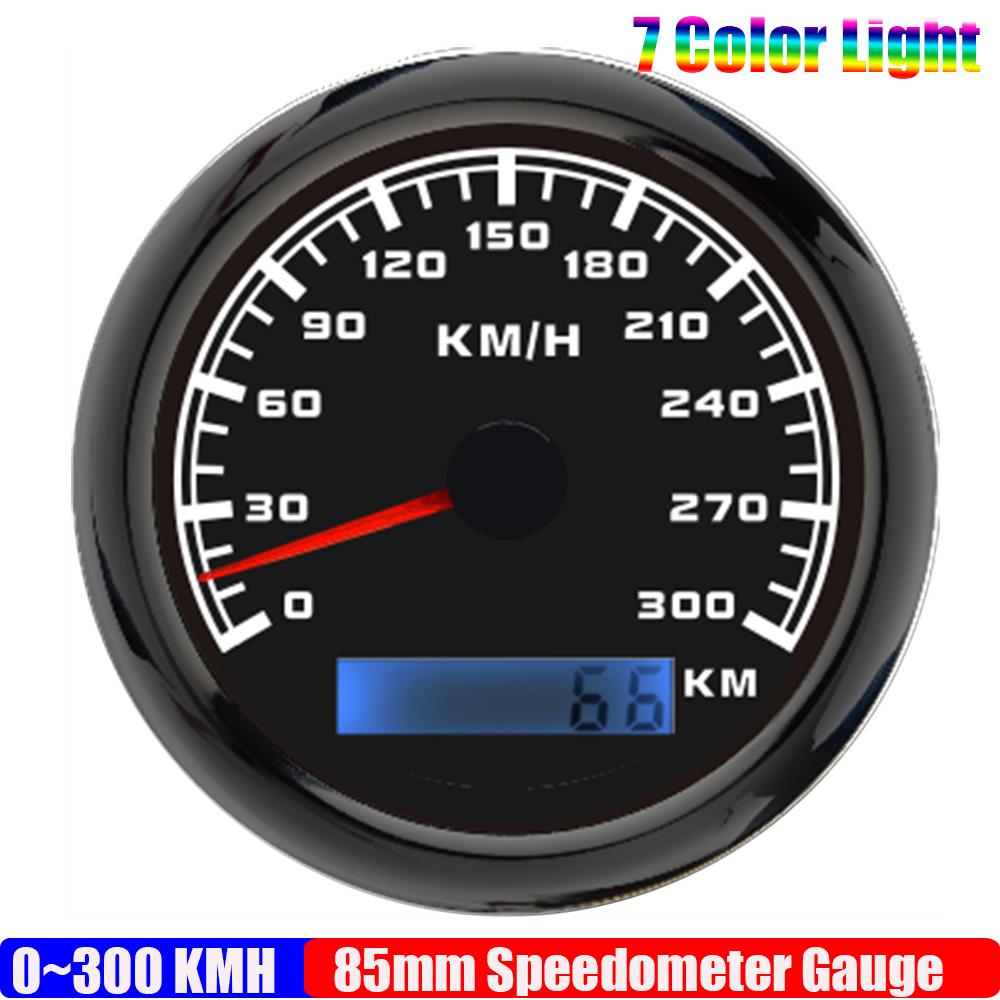 ZMFJH 30KMH-300KMH 85mm Analog Pulse Speedometer Gauge 7 Color Light Speed Meter Pulse Signal Speedometer Car Boat Yacht 12V24V