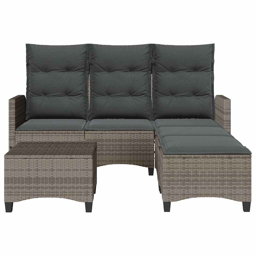 3 Piece L Shaped Garden Sofa Set with Cushions Grey PE Rattan