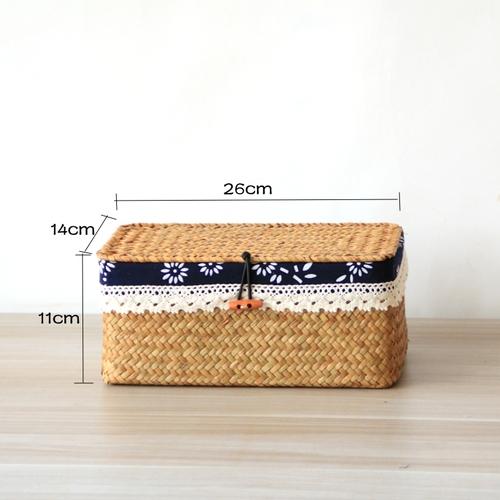 

Коробка из плетеной ткани с водорослями, корзина для травы с крышкой, бытовая корзина для хранения, ящики для хранения закусок из ротанговой ткани, прямоугольные коробки для спальни