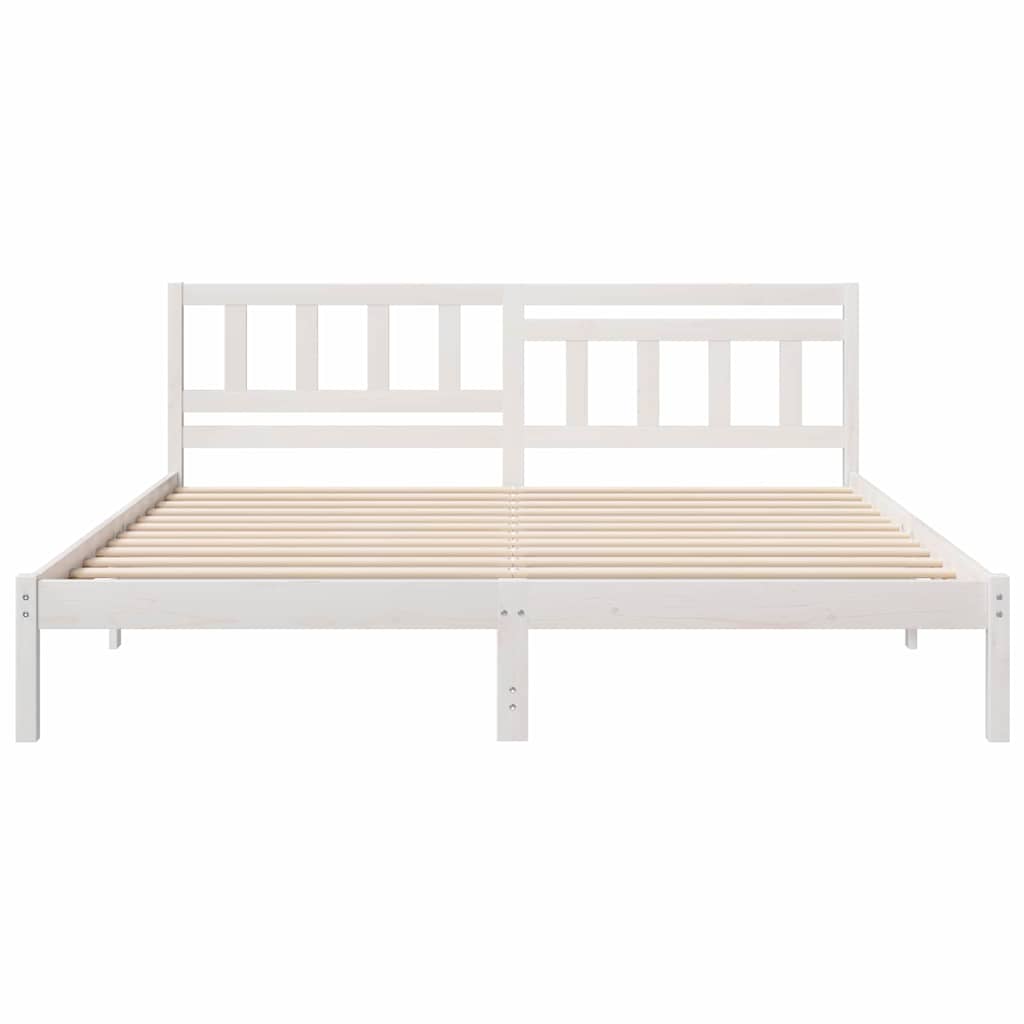 White Bed Frame with Headboard 180 x 200 cm Solid Pine Wood