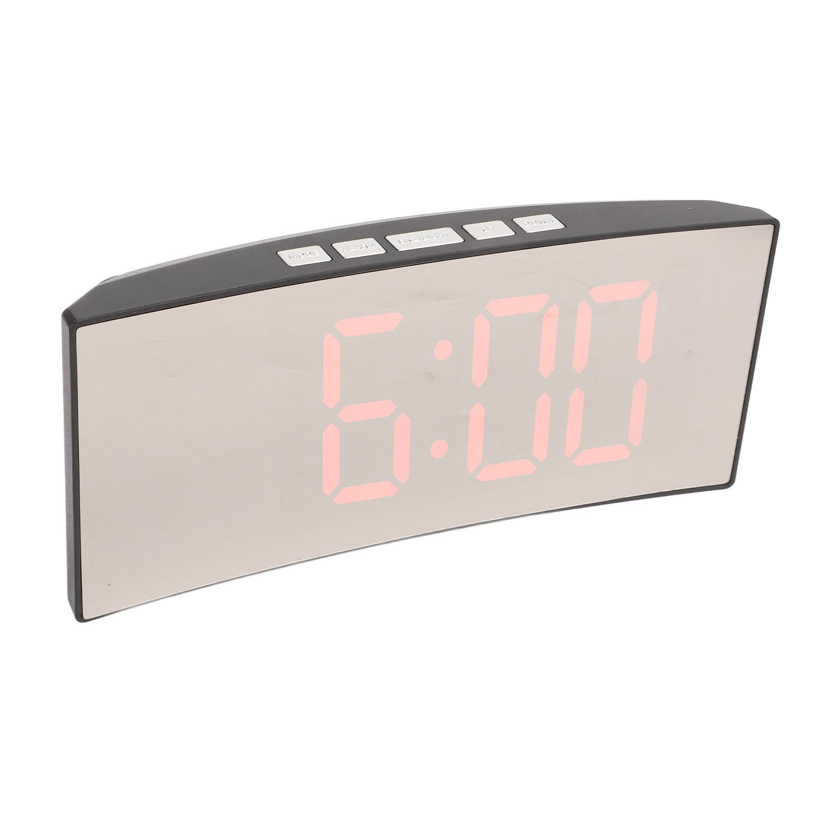 Mirror Digital Alarm Clock Temperature Display LED Curved Mirror Digital Electronic Clock for Home Bedroom Decor