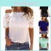 Elegantes Damen-Off-Shoulder-Kurzarm-Spitzen-Lochmuster-Freizeit-T-Shirt-Bluse für Sommerausflüge