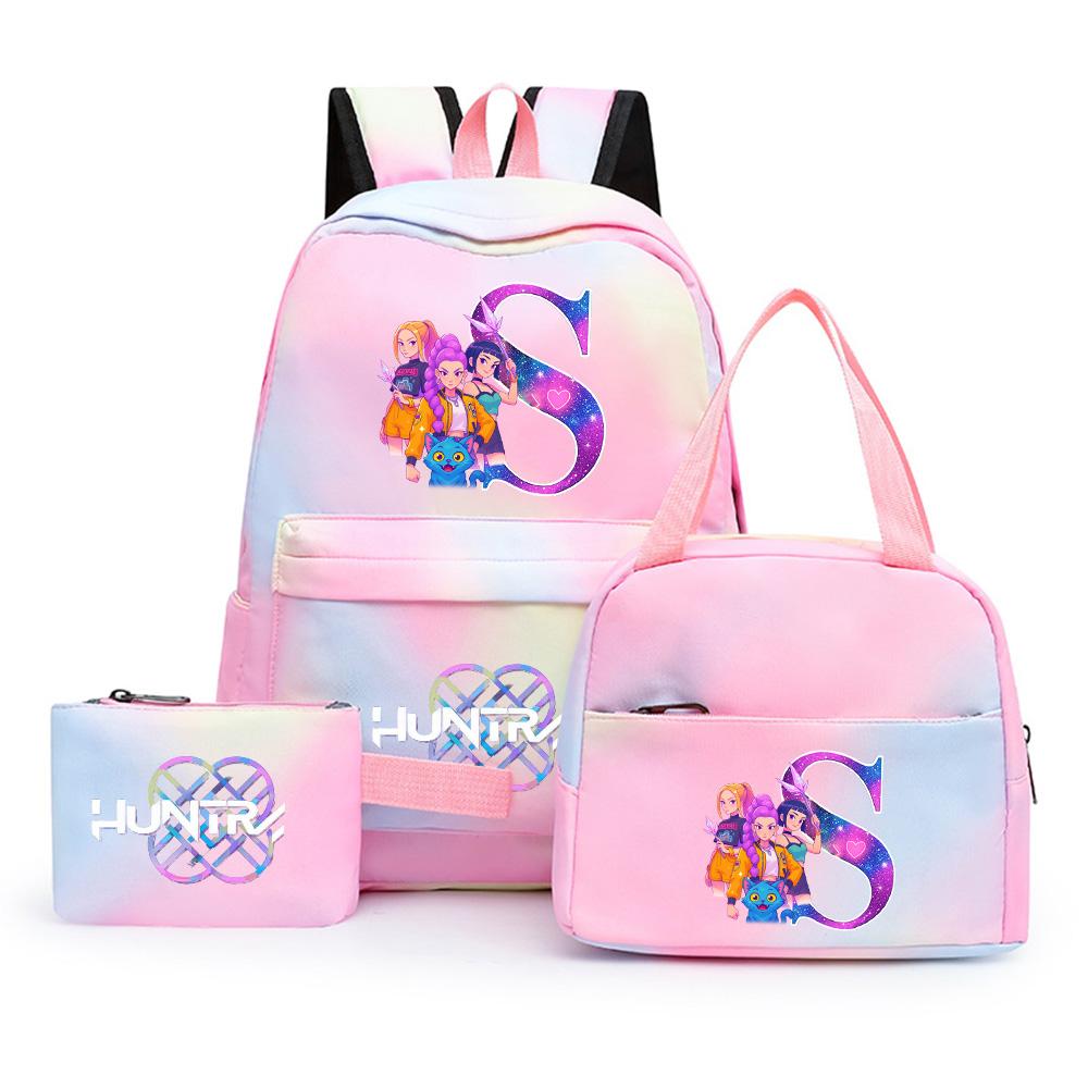 3 szt./zestaw Plecak z nadrukiem 26 liter alfabetu angielskiego z kreskówki anime z torbą na lunch i piórnikiem dla nastolatka, dziewczyny, chłopca, plecak do szkoły