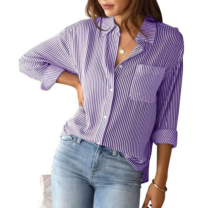 Casual Loose Striped Shirts for Women Autumn Vintage Women's Oversized Shirts and Blouses Fashion Elegant Youth Female Tops