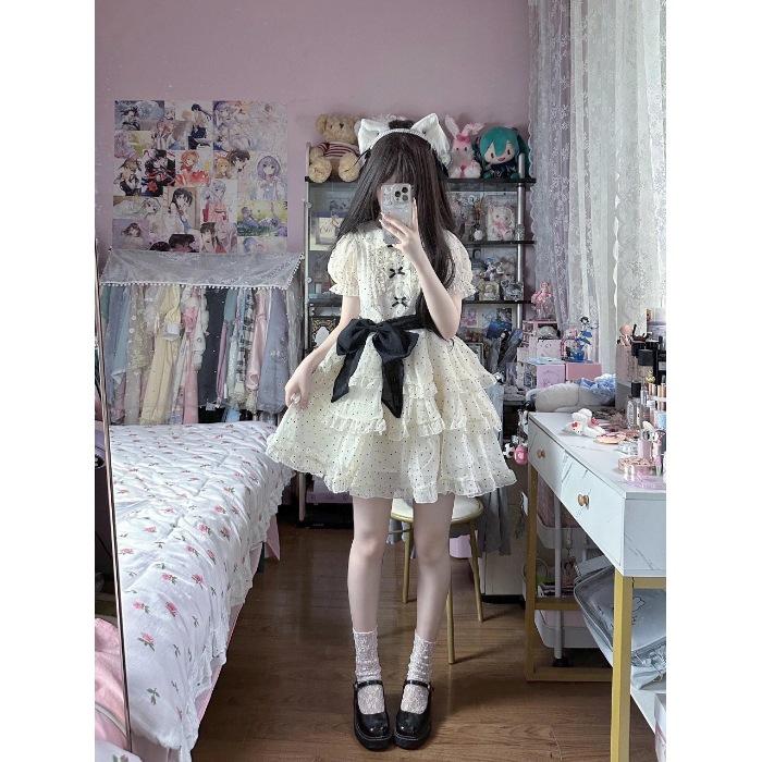 Summer French polka dot dress women's 2026 new small doll collar waist thin a word fluffy skirt