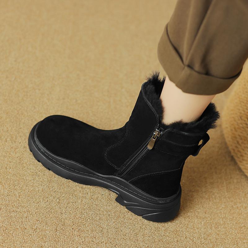 Модные Теплые 2025 Новые Зимние Ботинки Натуральная Кожа Коровья Замша Толстый Высокий — фото 6