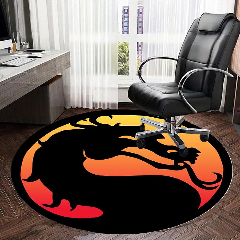 1pz Tappeto Rotondo con Logo del Drago di Mortal Kombat, Realizzato in Poliestere, Perfetto per Decorare Sedie da Ufficio, Soggiorni fplt044