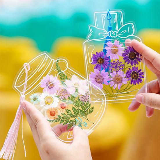 20Pcs DIY Transparent Dried Flower Bookmarks Exquisite Design Creative Floral Plant Clear Bookmarks Decorations