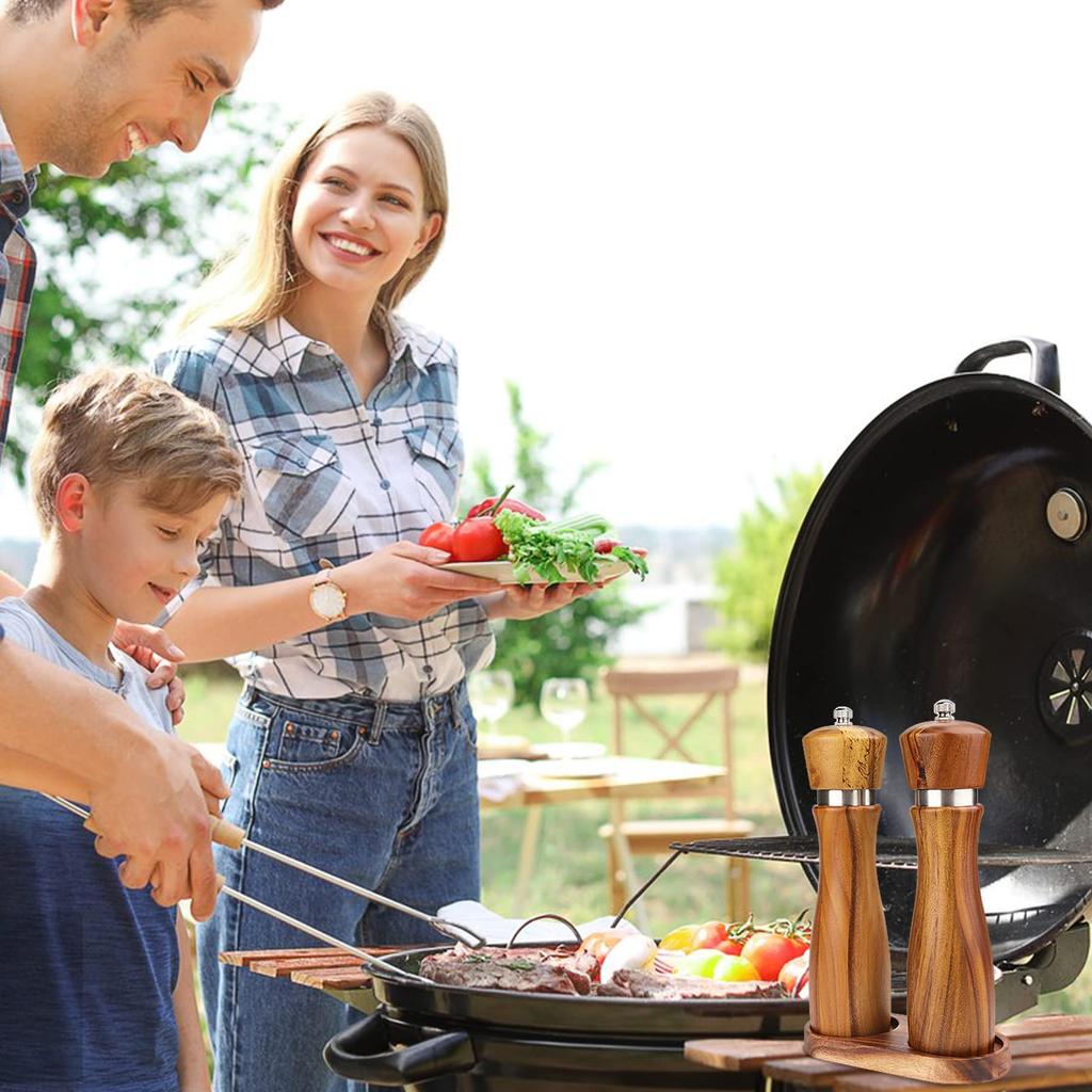 VanlonPro Salt and Pepper Mill Tray, Acacia Wood Tray, Pepper Mill Holder & Rest (2.5-inch Inner Diameter), Fits Many Mills & Shakers, Salt & Pepper