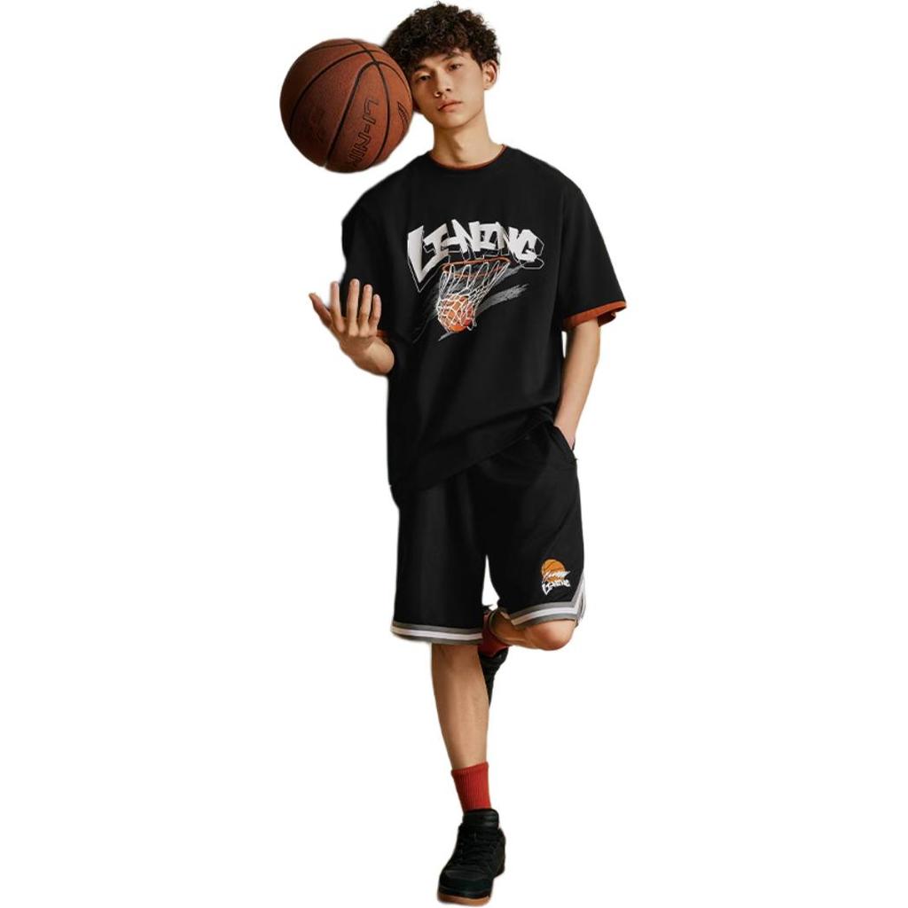 Li-Ning Comfortable Casual Drawstring Shorts With Letter Logo Men Shorts Black AKSU623-1