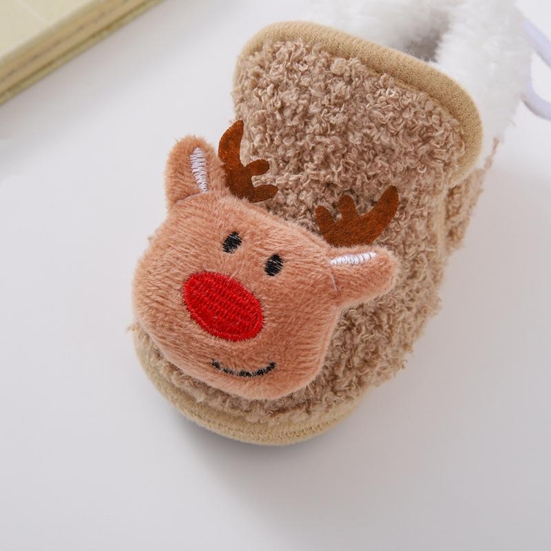 Jul Spädbarn Baby Första Gåskor Vinter Tjock Varm Nyfödd Skor För Flickor Pojkar Mjuka Söta Småbarnsskor 0-18 Månader Jultomten