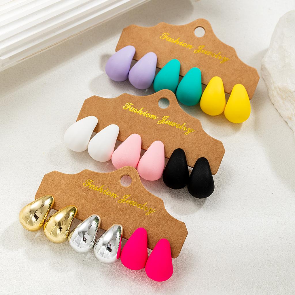 Simple and Versatile, Exquisite Candy Colored Water Droplet Earrings, Multiple Piece Set, Acrylic Colored Geometric Earrings