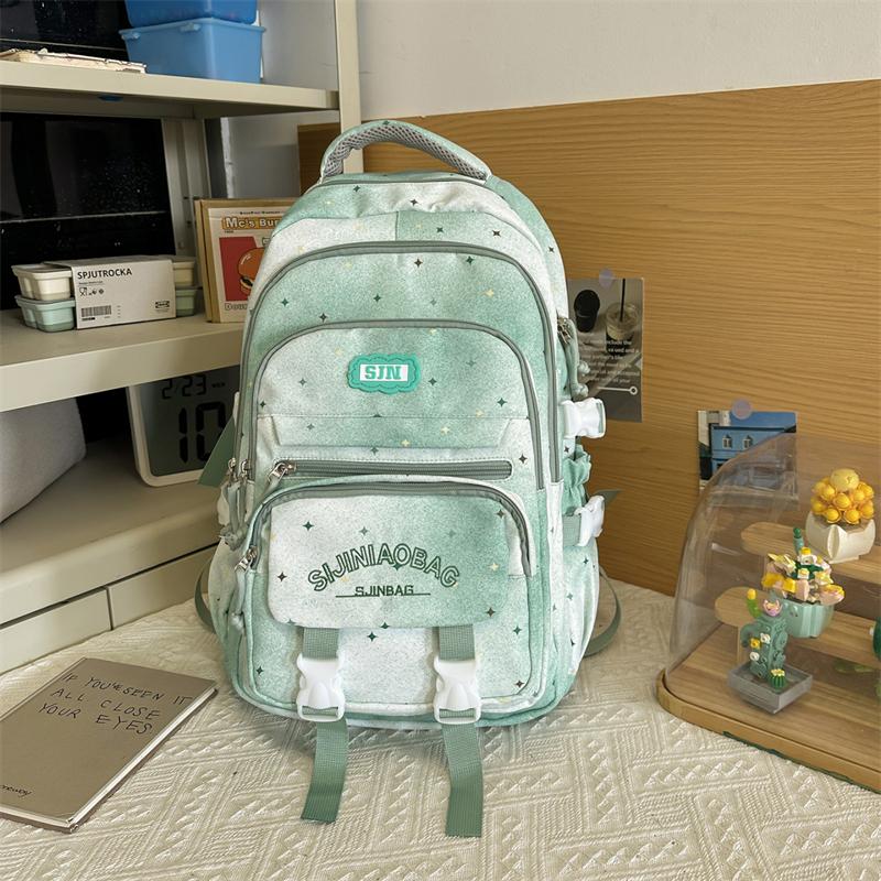 Color Block Women's Backpack Student Schoolbag Large Capacity Star Print Backpack