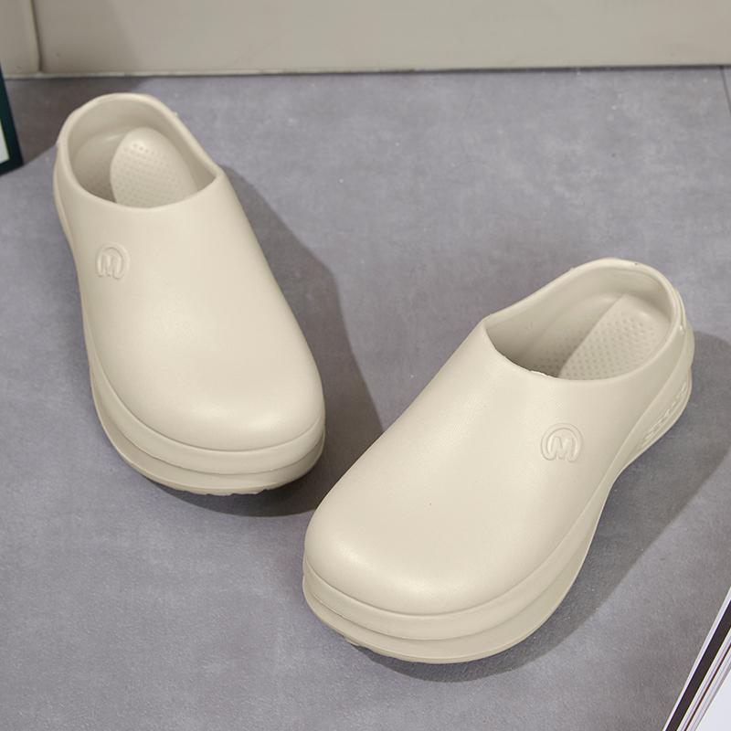 Women Anti-slip Closed-Toes Slippers Ladies Soft Waterproof Breathable Flat Thick Sole EVA Sandals Female Outwear House Shoes