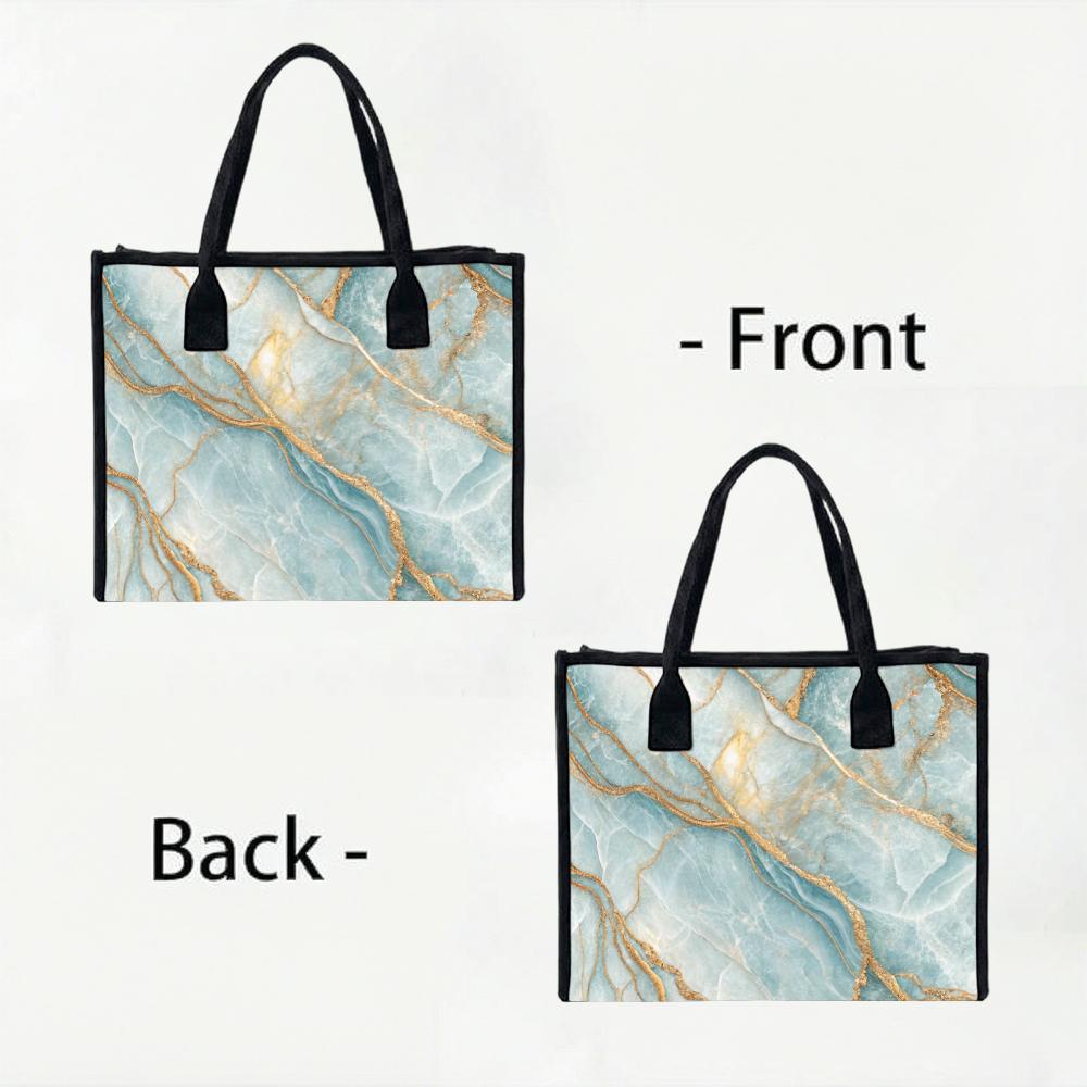 Elegant Blue Gold Marble Pattern Tote Bag Fashion Casual Large Capacity Daily Use Handbag for Women