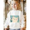 European Sizes Kids' Crewneck Sweatshirt - Cute Cat Floral Pattern Design , Sportswear And Casual Wear, Soft And Comfortable, Children's Clothing