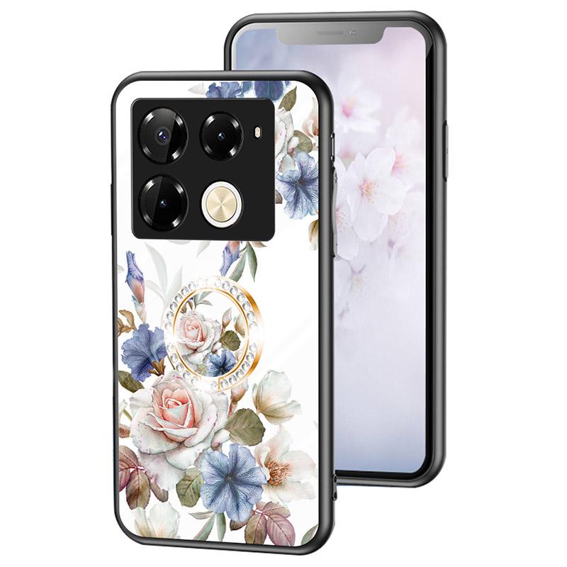 

For Infinix Note 40 Pro 4G Case Blooming Flower Tempered Glass Phone Cover White Flower Bush