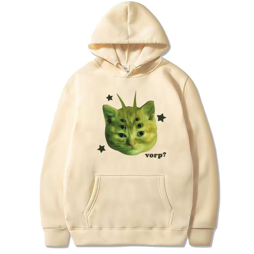 2025 New In Funny Alien Cat Vorp Meme Graphics Hoodies Autumn Winter Unisex Harajuku Fleece Sweatshirt Men Women Casual Pullover