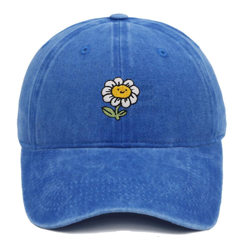 Korean Style Sunflower Embroidered Cotton Baseball Cap with Sun Protection