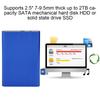 USB2.0 Aluminum Alloy Brushed Mobile Hard Disk Box with Shockproof for 2.5inch SATA HDD SSD Blue  (Not Inclube Hard