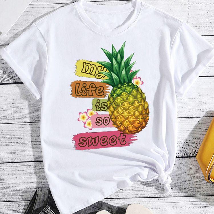 Sweet Life Pineapple Printed T Shirt Summer Women T Shirt Fashion Cute Graphic Tee Shirts Ladies Short Sleeve Tops Clothing