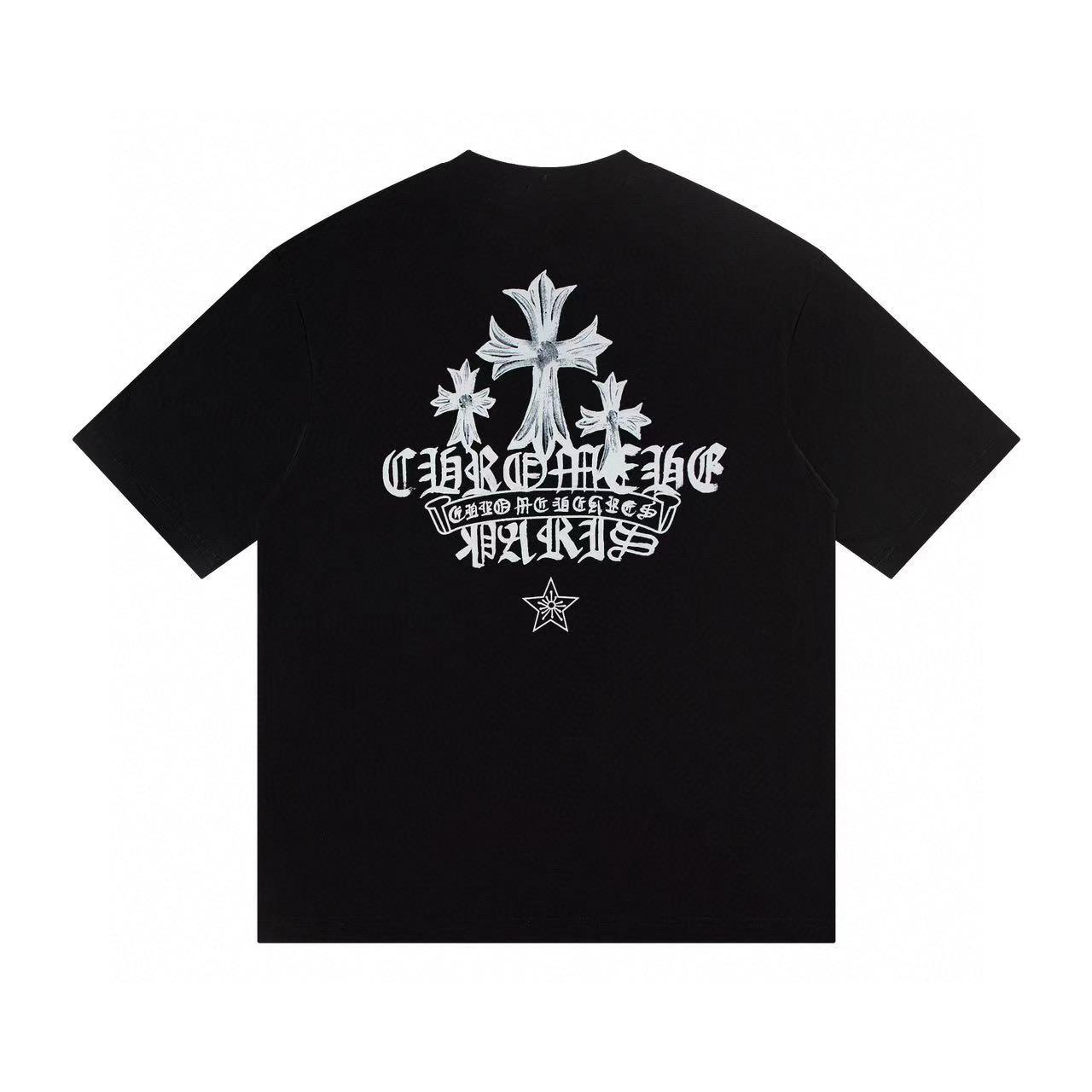 

W372 CHROME HEARTS Літо 2026 Нова Високоякісна Бавовняна Круглий Виріз Вільна Великий Розмір Чоловіча та Жіноча Футболка Футболка для Пари L чорний