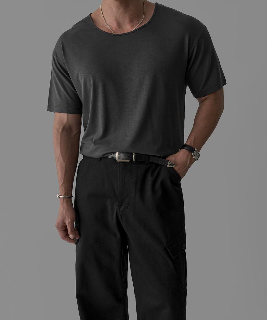 Baulopeulodeogteu Tencel Ribbed U-Neck T-Shirt [Charcoal]