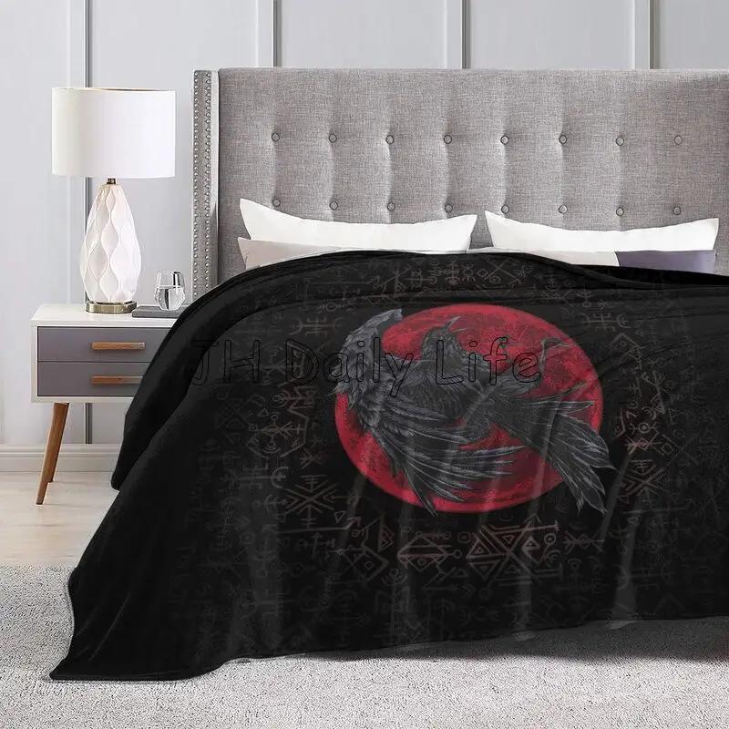 Viking Raven Norse Print Flannel Blanket Gifts Warm Plush Throw Blankets Soft Comfy Lightweight for Home Couch Bed Sofa Travel