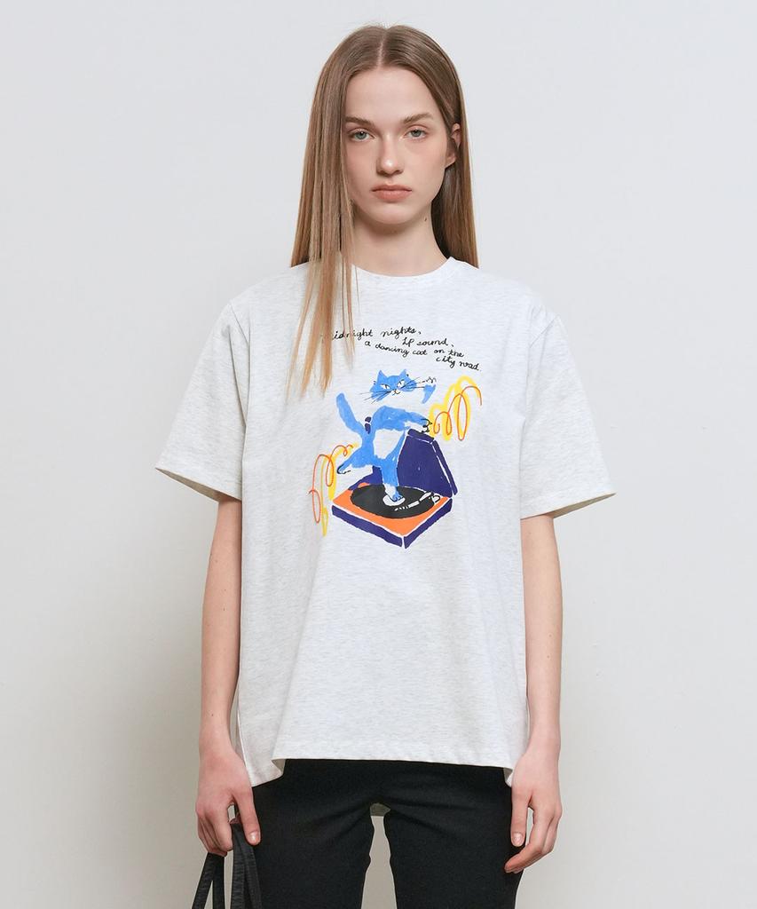 GENERALIDEA Dancing Cat Oversized Short Sleeve T-Shirt [Light Grey] / Gf2Lts519