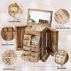 Rustic Wooden Jewelry Box for Women, 6-Layer Organizer with Mirror & Drawers, Carbonized Black