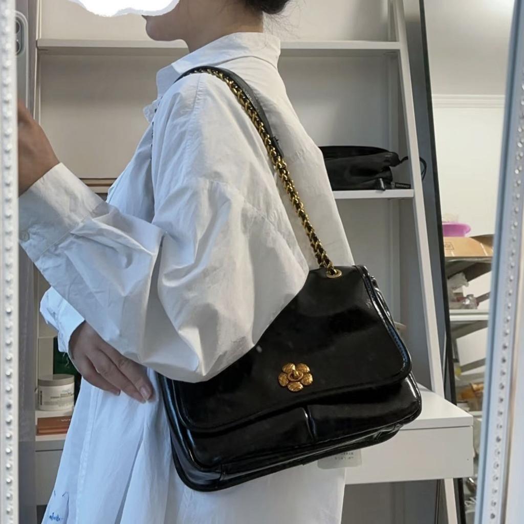 IELGY camellia women's bag, niche chain tote bag, one-shoulder underarm bag, large-capacity messenger bag for commuting to work