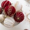 3 Pcs 8cm Boxed Wine Red Milky White Flocking Balls Christmas Tree Decoration Balls Window Decoration Pendants