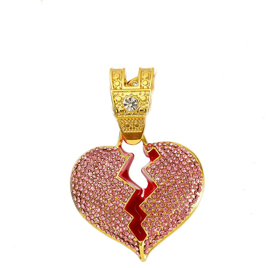 Hip Hop Dark Style Personality Shattered Cracked Love Pendant Hanging Chain HIPHOP Cuban Chain Necklace Street Dance Accessories