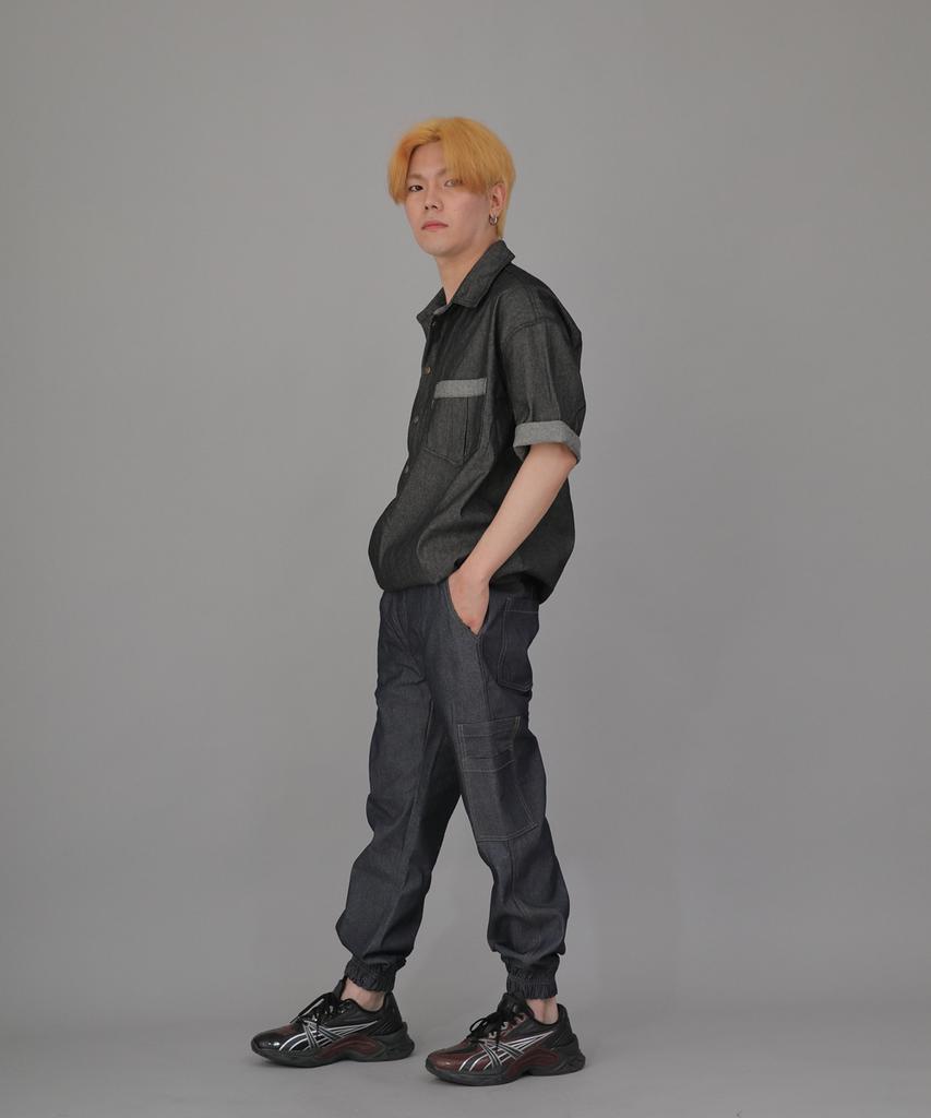 Seinteukeulu Bold Ankle Band Cargo Jogger Pants Bac-328 Denim Light Indigo