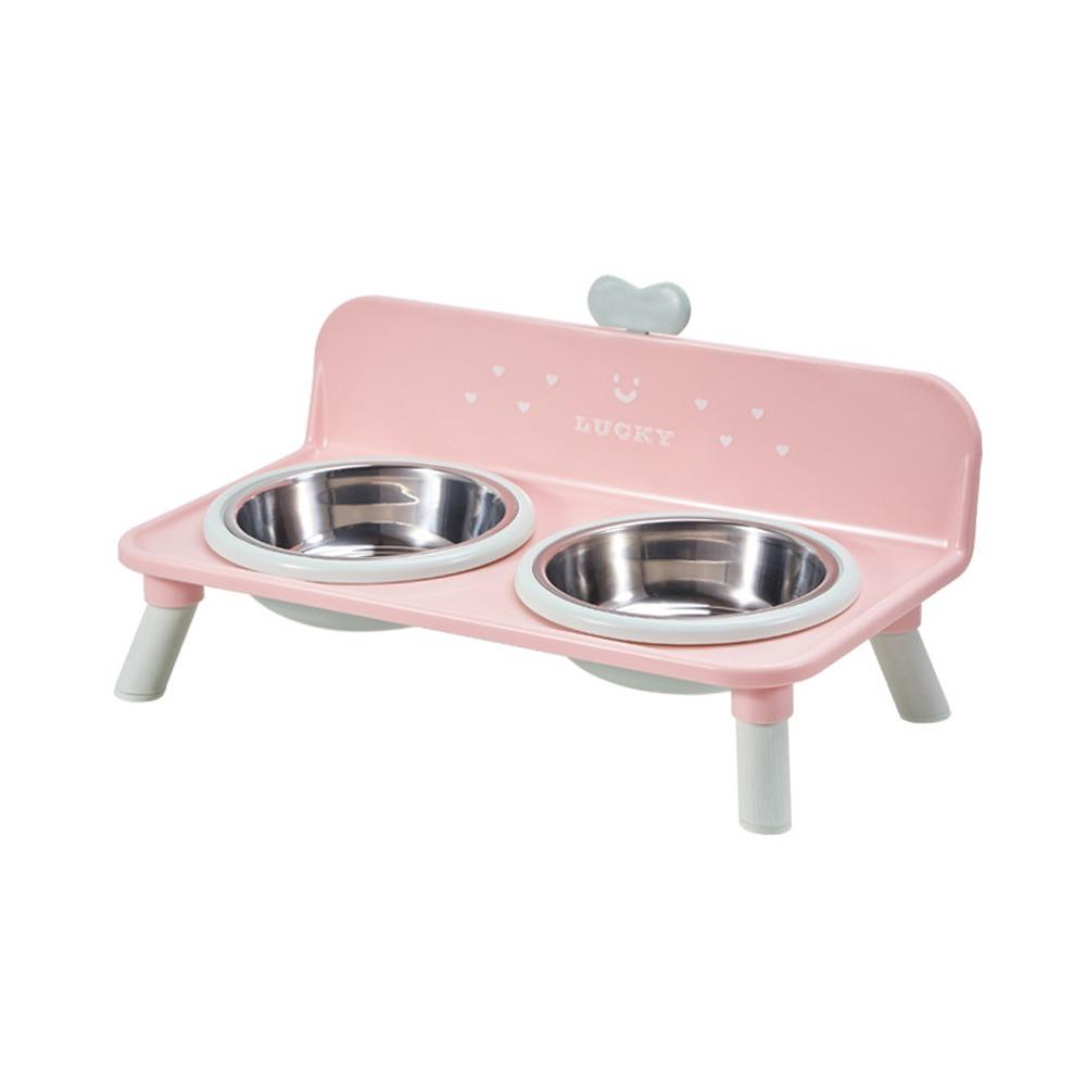 Love-heart Double Bowl Cat Bowl Stainless Steel Dog Water Bowl Cat Feeder Bowl for Puppy and Cat