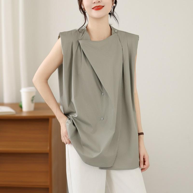 sleeveless oversized shirts & blouses for blouse Casual loose summer tops women button up shirt