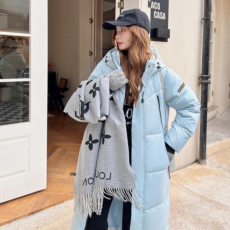 

Women s Winter Hooded Oversized Mid-Length Puffer Coat Logo 2XL синий