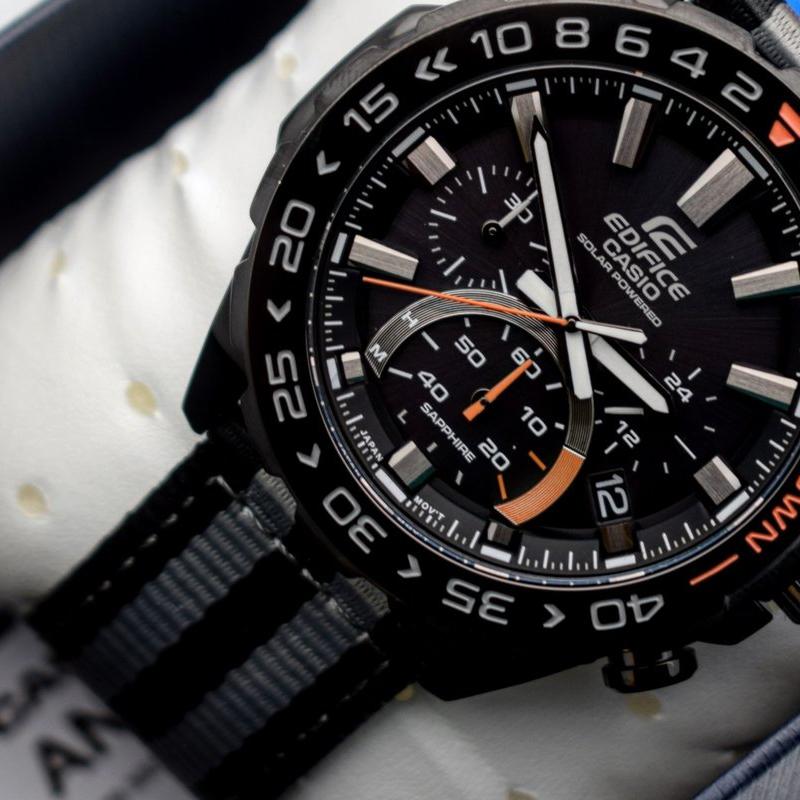 Casio EDIFICE Series Nylon Sports Watch Quartz Movement Fabric Strap Japanese and Korean Watch Men's Watch Black Dial EFS-S550BL-1AV