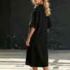 Women’s Loose Fit Linen Midi Dress V Neck Short Sleeve Button Front Casual Oversized Dress with Pockets for Everyday Wear