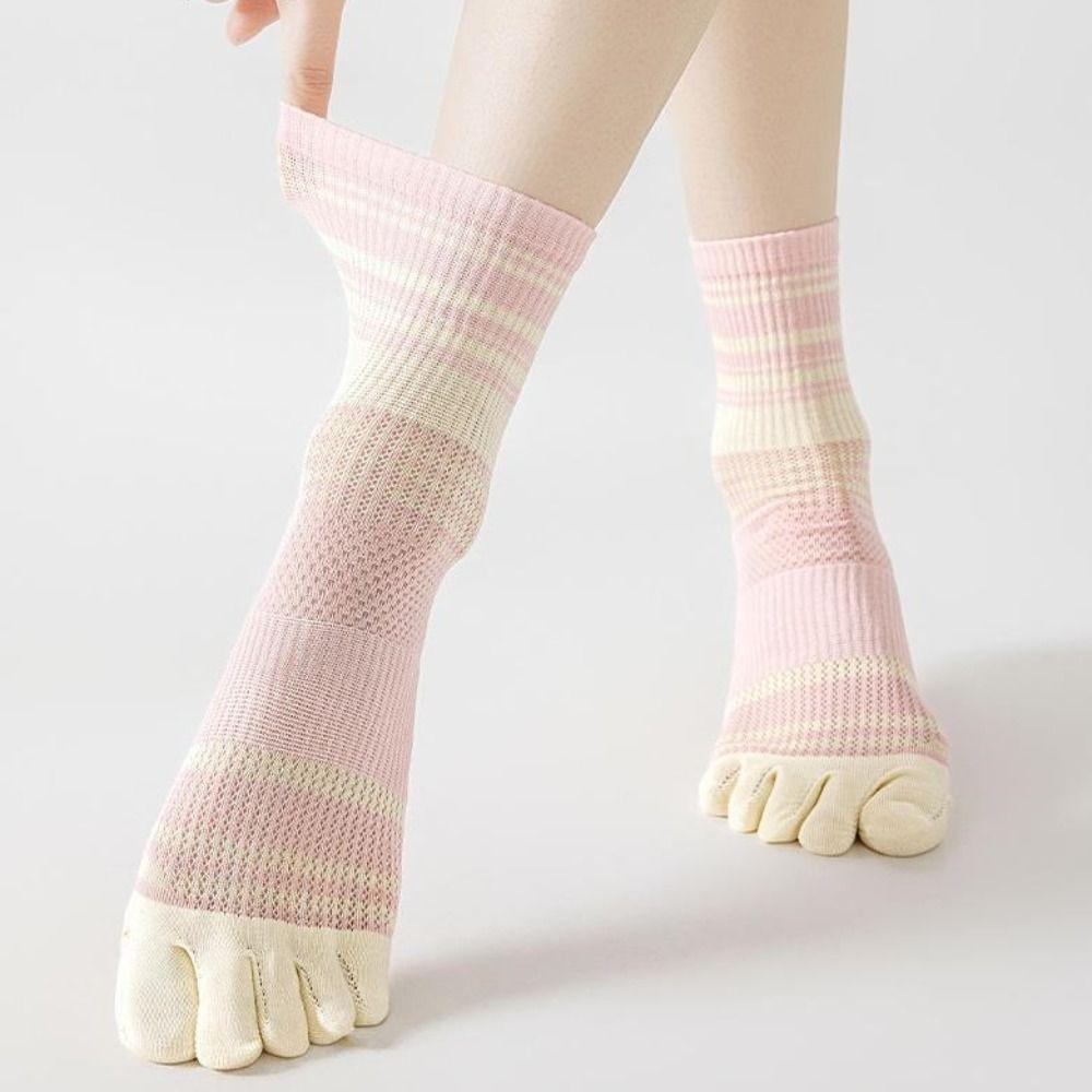 Breathable Mid-calf Socks Cotton Split Toe Socks Patchwork Five Toe Tube Socks  Summer